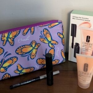 SET Clinique Fan Favorites TrioQuickliner Hydrating Gel Mascara And Makeup Bag